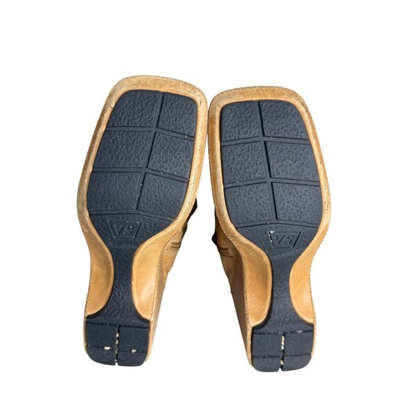 Vintage Y2K Tan Wedge Leather Mid-Calf Boots 6.5Side Zipper & Rubber Sole - Picture 3 of 9